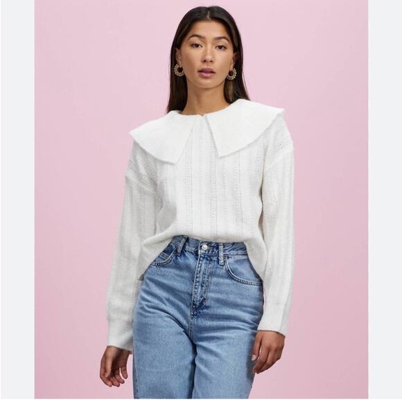 Topshop Sweaters - NWT Topshop Knitted Stitch Collar Jumper in Ivory